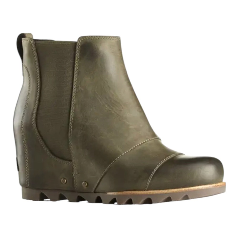 Sorel Women's Lea Wedge Waterproof Leather Peat Moss Ankle Boots Size 5.5